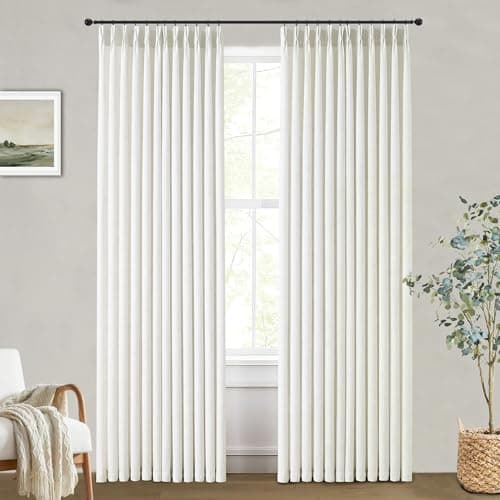 HUEVESSEL Pinch Pleat Semi Sheer Linen-Blend Curtains, Set of 2 Panels, 40" W x 84" L Each, Back Tab or Ring Hooks, Light Filtering for Living Room/Bedroom - Image 1