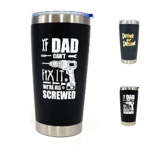 Fathers Day Gift for Dad Funny Coffee Tumbler Gifts for Father “ If Dad Can't Fix It We're All Screwed"20OZ Stainless Steel Tumbler with Magnetic Slider Lid Gifts for Men from Daughter, Son, Kids. - Image 1