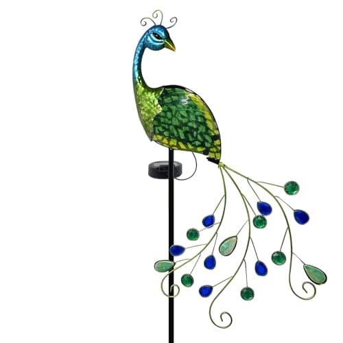teyigarden Peacock Solar Garden Stake Lights Decorative, Waterproof Metal Glass Landscape Path Lights for Outdoor Patio Lawn Yard, Upgrade, New - Image 1