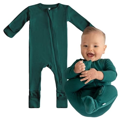 Dreamland Baby Bamboo Viscose Baby Pajamas (0-24 months). Ultra Soft Viscose Sleepers with 2-Way Zipper, Mitten & Foot Cuffs. Mom-Owned US Business, Premium Materials Forest Green - Image 1