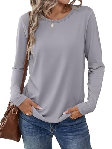 ANRABESS Long Sleeve Shirts for Women Casual Crewneck Basic Tee Tshirts Loose Fit Curved Hem Tunic Top 2026 Fall Outfits Sliver Gray X-Large - Image 1