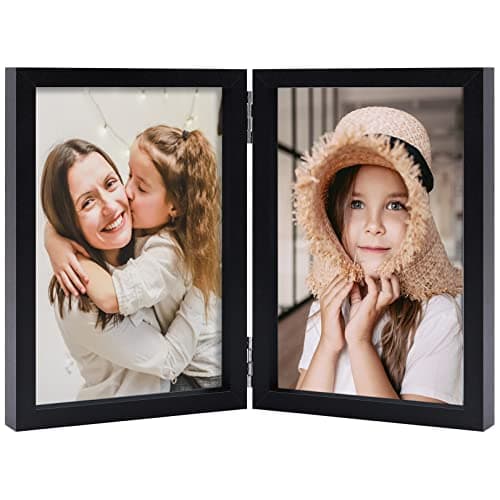 ORIVAN 4x6 Double Picture Frames Hinged Folding Photo Frames Vertical Stand Frames (Black)