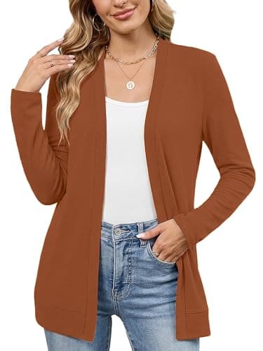 Heymoments Sweaters for Women Lightweight Cardigan Brown Medium Open Front Long Sleeve Loose V Neck Ladies Summer Shrugs Causal Girls Bolero Soft Spring Fall Winter Tops Knitted Coat - Image 1