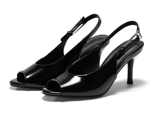 Coutgo Womens Slingback High Heels Open Peep Toe Sandals Buckle Wedding Party Dress Shoes, Black Patent Leather, Size 7.5 - Image 1