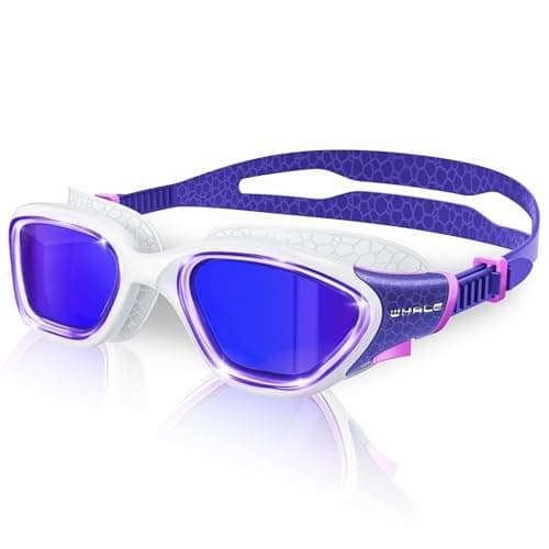 Swim Goggles Polarized Anti-Fog Lenses, Unisex | 100% UV Protection | Anti-Fog Design (Purple and white; polarized lenses)