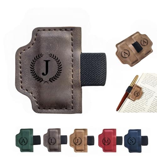 MOTEERLLU Custom Bygonemark Personalized Magnetic Leather Pen Holder Bookmark with Initial for Reading Women, Men, Teacher, Book Lovers Gifts & Accessories(Coffee,J) - Image 1