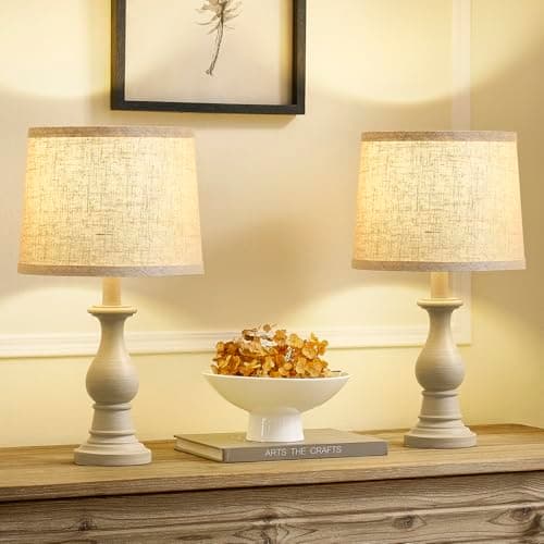 Hikczc Vintage Table Lamp for Living Room Bedroom, 18.5" Farmhouse Bedside Lamps Nightstand Lamp Set of 2, Table Lamps with Oatmeal Linen Lamp Shades, 2 LED Bulbs Included - Image 1