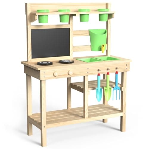 Cedar Wood Outdoor Play Kitchen for Kids, Mud Kitchen with Water Faucet, Dual-Sided Chalkboard, Storage Shelves, Cups, Removable Sink, and Pretend Stove – Backyard Toddler Playset for Boys and Girls - Image 1