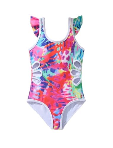 Kdwdvbn Girls One Piece Swimsuit Ruffle Straps Cut Out Beach Swimming Pool Bathing Suit, Rose Pink, 5-6 Years - Image 1
