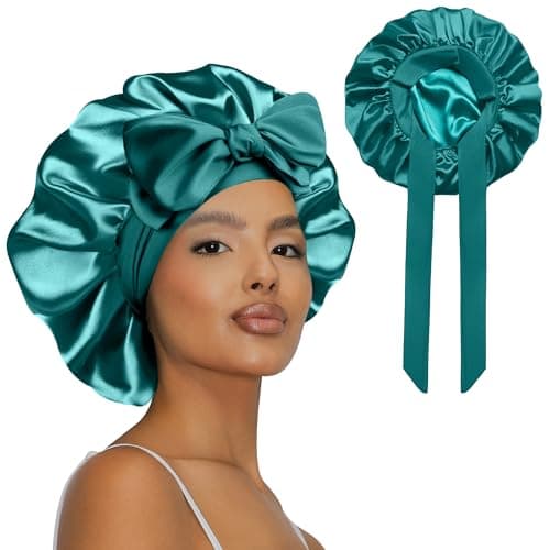 Vettres Hair Bonnet for Sleeping Satin Bonnet Silk Sleep Bonnets Double Layer Satin Bonnet with Tie Green - Image 1
