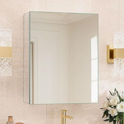 HABIUBIU 20 x 26 in Medicine Cabinet Mirror,Bathroom Mirror Cabinet with Adjustable Shelves,Aluminum Silver Medicine Cabinets for Bathroom,Recessed or Wall Mounted Medicine Cabinets(Assembly Required - Image 1