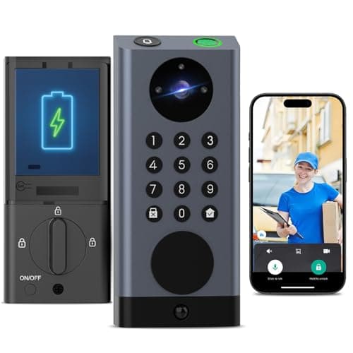 Smart Lock with Camera & Video Doorbell eLinksmart Keyless Entry Deadbolt with PIR Motion Detection, Built-in WiFi No Hub, Fingerprint Keypad Tuya App Alexa, 365-Day Battery, for Front Door - Image 1