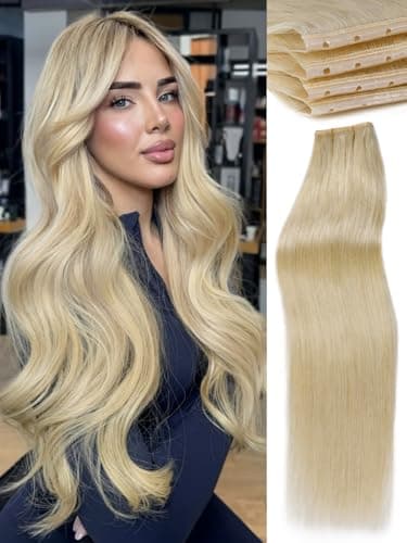WIGNEE OVO Blonde 613 Human Hair Extensions 2 PCS | Warm Golden Undertones, No Glue Double Layer PU Base | Trimmable & Reusable 13x16" Wefts for Short/Thin Hair | Salon Quality - Image 1
