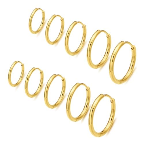 ENVYOU 316L Surgical Steel Huggie Hoop Earrings,Dainty Pave Cubic Zirconia Cartilage Tiny Earring for Sensitive Ears Hypoallergenic Lightweight (Gold, 20G*6/8/10/12/14mm) - Image 1