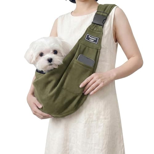 Adjustable Dog Carrier Sling, Hands-Free Pet Shoulder Bag for Small Dogs and Cats, Puppy Carrier Purse for Pet, Travel Safety Essentials (Army Green) - Image 1