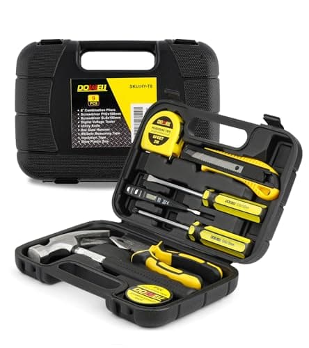 DOWELL Small Homeowner Tool Set 9 Pieces General Household Small Hand Tool Kit with Plastic Tool Box Storage Case - Image 1