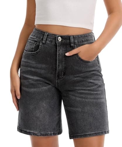 VIPONES Jean Shorts for Women Trendy Outfits High Waisted Stretchy Denim Shorts Loose Fit Dark Grey Baggy Summer Shorts for Women 2026(5840, XL) - Image 1