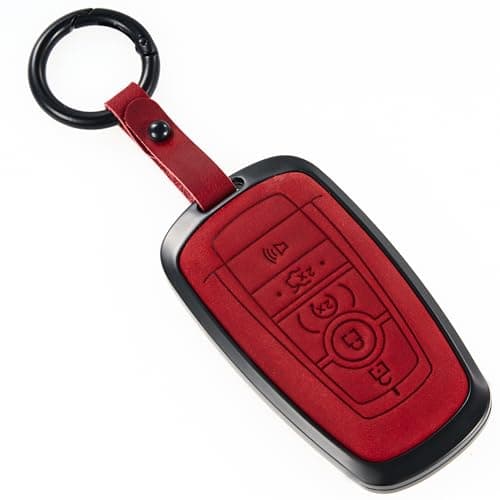 WelaDawn for Ford Key Fob Cover, Leather Key Shell Case Compatible with Bronco Explorer Edge Escape Expedition F150 F250 F350 Fusion Mustang Ranger (5 Buttons) - Image 1