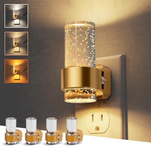 L LOHAS LED Night Lights Plug into Wall, 4 Pack Mini Dimmable Night Light with Dusk-to-Dawn, Soft White/Cool White/Amber 3 Light Color, 0-100LM Adjustable Brightness, Bubble Nightlight for Hallway - Image 1