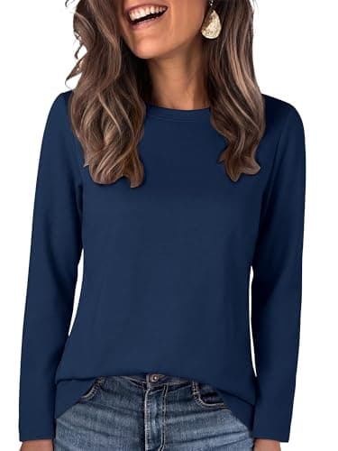 ANRABESS Long Sleeve Shirts for Women,Soft Stretchy Wrinkle-Free Tops,Casual Crew Neck T Shirt for Work Daily Fall Navy Blue Small - Image 1