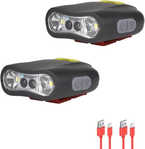 XLENTGEN 2 Pack Rechargeable Clip On Hat Light, Motion Sensor LED Cap Light, 90° Adjustable Waterproof Hands-Free Flashlight for Fishing Camping Running - Image 1