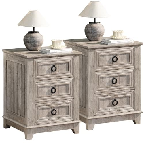 Joaxswe Farmhouse Night Stand Set of 2, 18" End Table with 3 Drawer Metal Handle, Dresser for Bedroom, Sofa Bed Side Table Chest of Drawers,Wood Nightstand Cabinet for Organizer, Living Room-Oak - Image 1