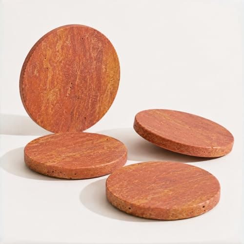 Natural Travertine Stone Coasters Set of 4 with Cork Backing – 4” (10cm) Round Absorbent Drink Coasters, Non-Slip Coffee Table Protectors, Rustic Farmhouse & Modern Décor, Gift-Ready - Image 1