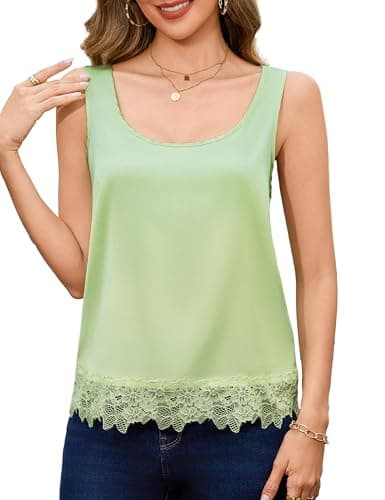Totatuit Women Silk Satin Lace Tank Tops Dressy Scoop Neck Sleeveless Casual Summer Tank Anniversary Oufits Green XX-Large - Image 1