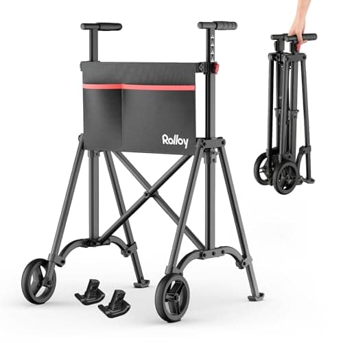 Rolloy Folding Walkers for Seniors, Lightweight Narrow Travel Walker, Fully Assembled Standard Walker with 2 Wheels, Adjustable Height for Tall, Aluminum Frame Supports 400 lbs - Image 1
