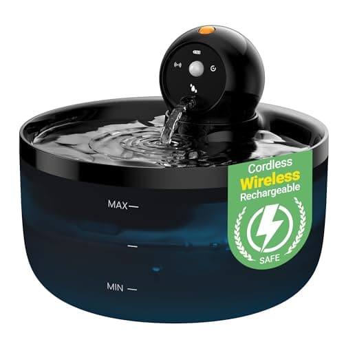 Cat Water Fountain Wireless Cordless: Cat Fountain for Drinking Battery Operated - 88oz/2.6L Black Pet Water Fountain Rechargeable - Quiet Cats Water Bowl Dispenser with Motion Sensor - Small Animals - Image 1