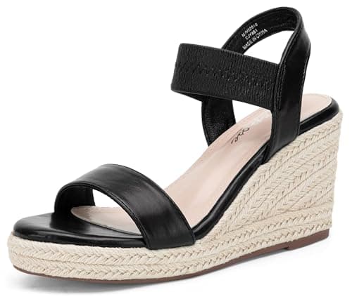 Vepose Women's Black Pu Wedge Sandals Platform Espadrilles Open Toe Ankle Strap Comfortable Dressy Summer Shoes for Daily Travel Casual 881 Size 7 (CJY881 blackpu 07) - Image 1