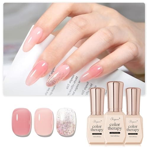 SHOYUM Sheer Gel Nail Polish Kit, 3 Colors 15ML Big Capacity Nude Pink Jelly Glitter Gel Polish Colors, Sheer Solid Clear Soak Off UV GelPolish Set - Spring Sunshine - Image 1