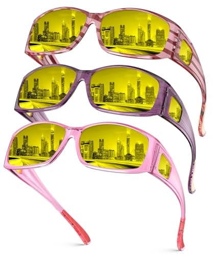 QALLY Night Vision Glasses, Fit Over Glasses Wrap Around HD Night Driving Anti Glare Glasses for Women Men - Image 1