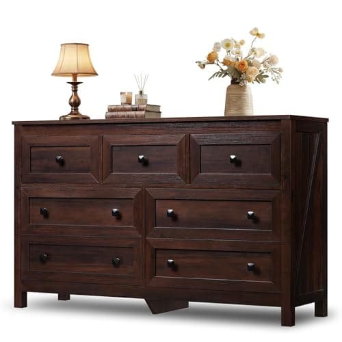 GALAXHERO Farmhouse TV Stand, 51.18" Wide 7 Drawer Media Console for 65" TV, Wooden Storage Cabinet for Living Room, Hallway, Rustic Brown - Image 1