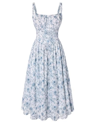 Scarlet Darkness Floral Dress for Women 2026 Corset Milkmaid Dresses Casual Summer Sundress with Pockets Blue Bird M - Image 1