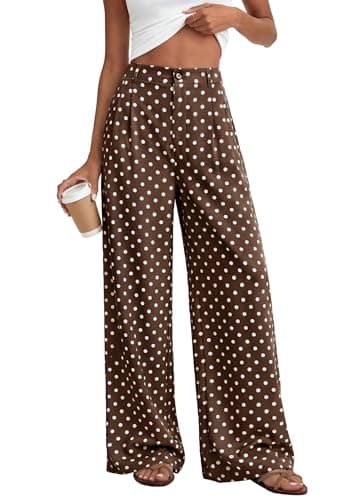 KIRUNDO Dress Pants Women 2026 Summer Polka Dot Palazzo Wide Leg Trousers Flowy Business Casual Slacks for Work with Pockets(Dot Brown White, Medium) - Image 1