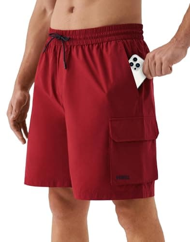 K-Swiss Men's Casual Cargo Shorts - Lightweight Stretch Summer Shorts for Men with 4 Pockets 9", RED/Black, XS - Image 1