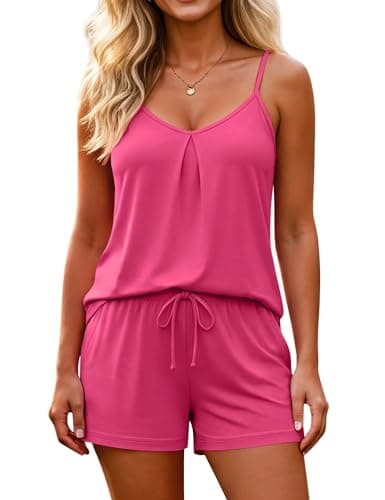 Marvmys Pajamas for Women Set Shorts and Shirt Loung Sets Trendy 2Pcs Outfits Spaghtti Straps Tank Top Hot Pink M - Image 1