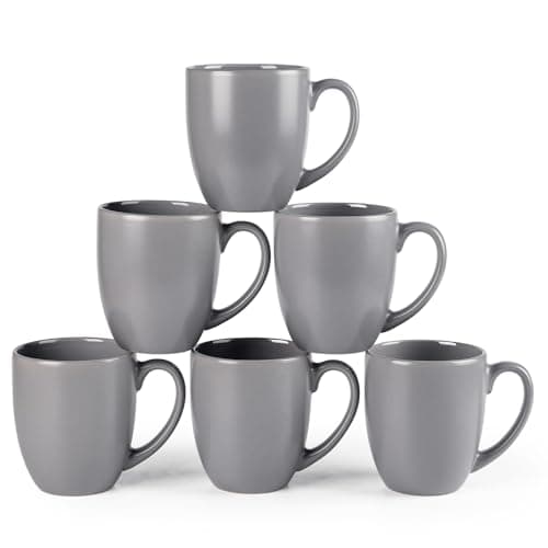 GBhome 12oz Coffee Mugs Set of 6, Large Ceramic Coffee Mugs for Man, Woman, Dad, Mom, Modern Coffee Mugs Set with handle for Tea/Latte/Cappuccino/Milk/Cocoa. Dishwasher&Microwave Safe,Matte Grey - Image 1