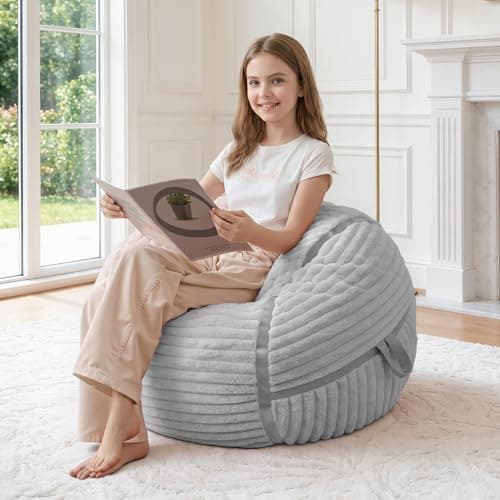 HABUTWAY Bean Bag Chair 2FT Bean Bag Chairs with Memory Foam Filled,2' Small Comfy Beanbag Chair with Soft Faux Fur Cover,Comfy Bean Bag Sofa for Classroom,Living Room,Game Room,Bedroom-Light Grey - Image 1