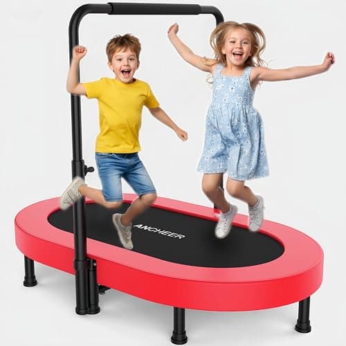ANCHEER 56" Double Mini Trampoline for Kids, Mini Rebounder with 5-Level Adjustable Handle, Parent-Child Trampoline for Kids, Max Load 220lbs, Fun for Indoor/Outdoor - Image 1