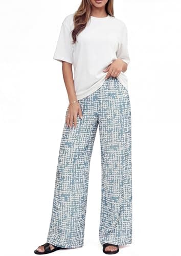 PRETTYGARDEN 2 Piece Sets for Women Dressy Tropical Vacation Outfits Beach Summer Leopard Print Lounge Pants Sets Fashion Clothing Airport Travel Outfits Resort Wear 2026 (White Blue Flower,XL) - Image 1