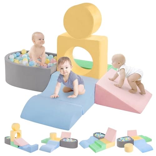 CAMELUS Climbing Toys for 1 Year Old, Foam Baby Climbing Blocks with Ball Pit for Toddlers, 6-Piece Soft Play Set, Indoor Climb Crawl Activity Play, Birthday (Balls not Included) - Image 1