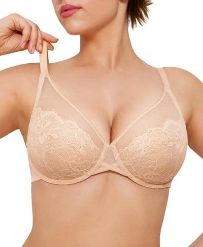Popilush Bras for Women Minimizer Underwire Supportive Full Coverage Lace Push Up Bra Size 32C Warm Beige - Image 1