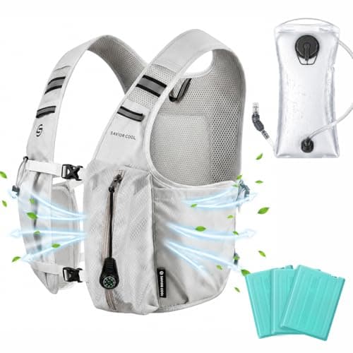 SAVIOR COOL Cooling Hydration Vest with 2L BPA-Free Water Bladder, Running Vest with 3 Removable Cooling Packs, Lightweight Outdoor Hydration Pack for Hot Weather, Hiking, Cycling, Training (Gray) - Image 1
