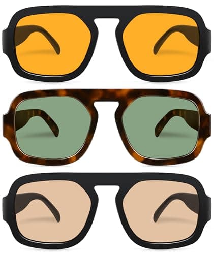YMRFW Retro Square Aviator Sunglasses for Women Men 70s Vintage style Shades Trendy Flat Top UV Protection Sun Glasses - Image 1