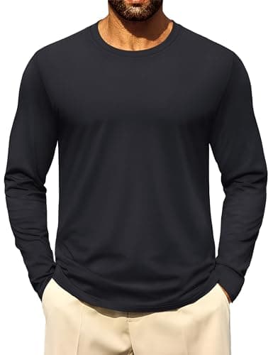 Cotrasen Long Sleeve Shirts for Men Cotton T-Shirts Crew Neck Moisture Wicking Soft Casual Basic Tee Shirts Fall Spring Black L - Image 1