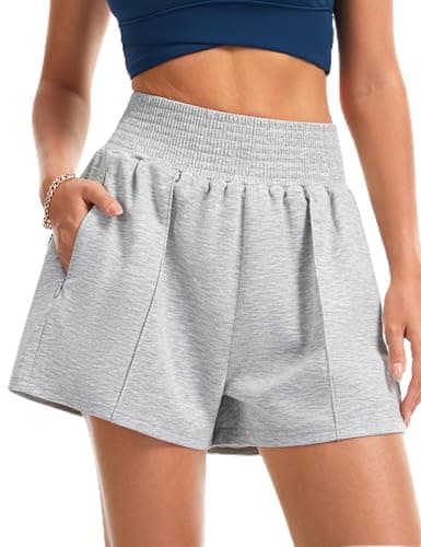 THE GYM PEOPLE Women's High Waist Sweat Shorts Ultra Soft Stretchy Lounge Running Athletic Shorts with Zipper Pockets Light Heather Grey - Image 1