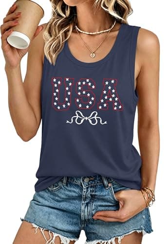American Flag Tank Tops Women Patriotic Shirt Embroidered USA Flag Graphic Sleeveless 4th of July Tee Tops - Image 1