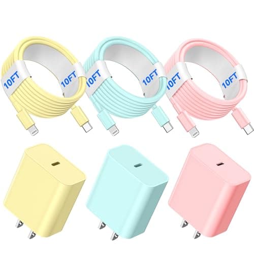 AWIC Compatible with iPhone,USB C to ightning Cable 3Pack 10FT Long Phone Cables,Type C Phone Charger Cord Fast Charging for Phone 14 13 12 11 Pro Max X XS XR 8 7 6s Plus SE and More-YellowBluePink - Image 1